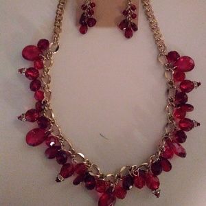 Talbots Garnet Red Necklace and Earrings Set
